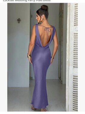 High Neck Back Cowl Purple Maxi Dress